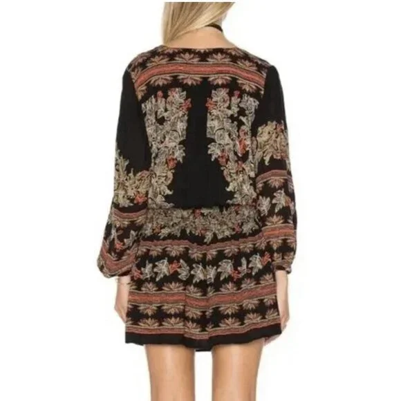 Free People Moonlight Drive Mini Dress Size Small Long Sleeve Lined Boho Peasant - Picture 2 of 16